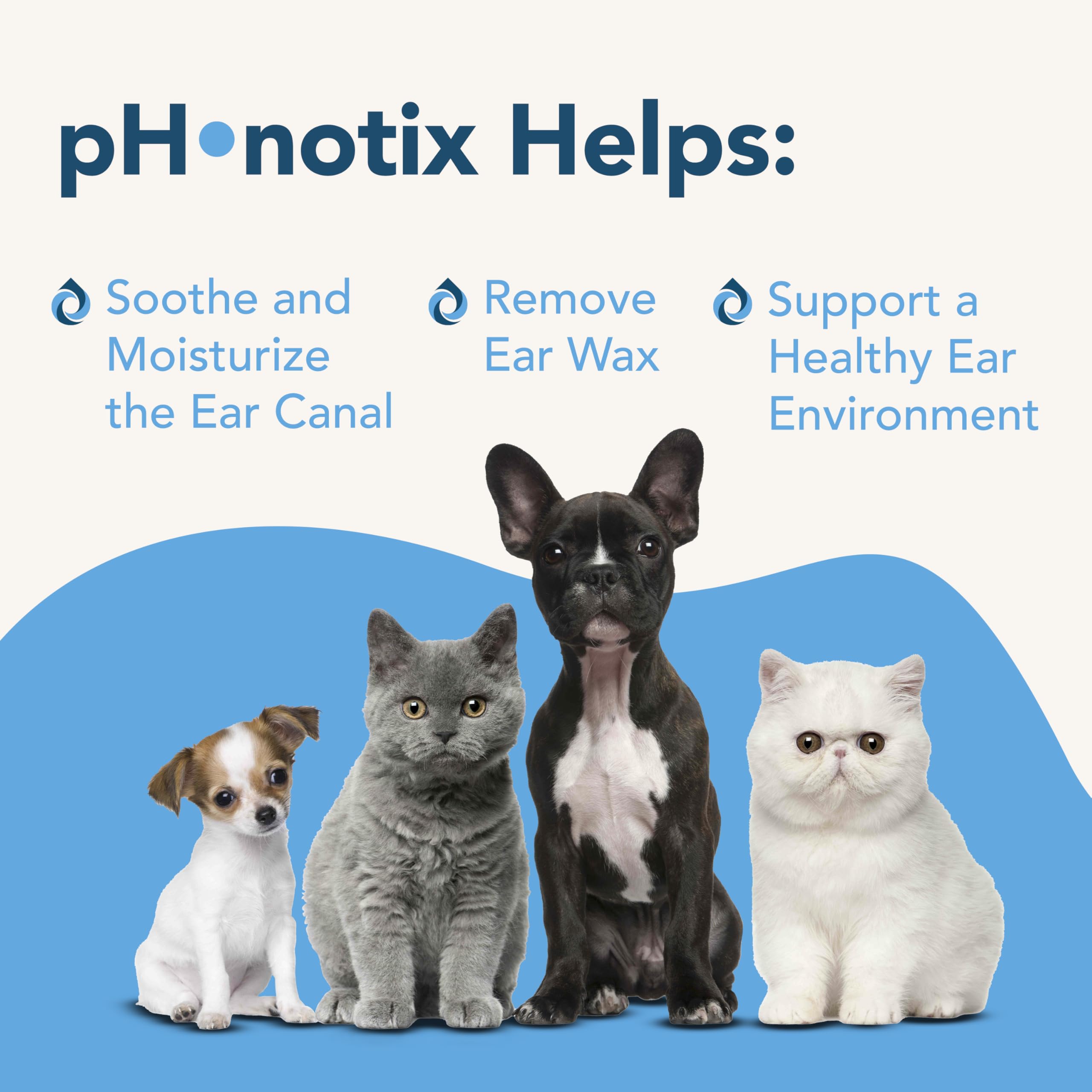 Vetoquinol pH•notix ear cleaner drops being poured for easy routine care