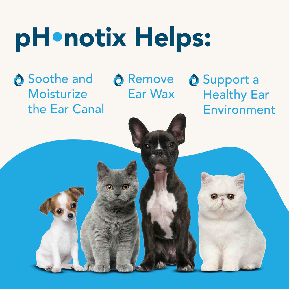 Vetoquinol pH•notix ear cleaner drops being poured for easy routine care