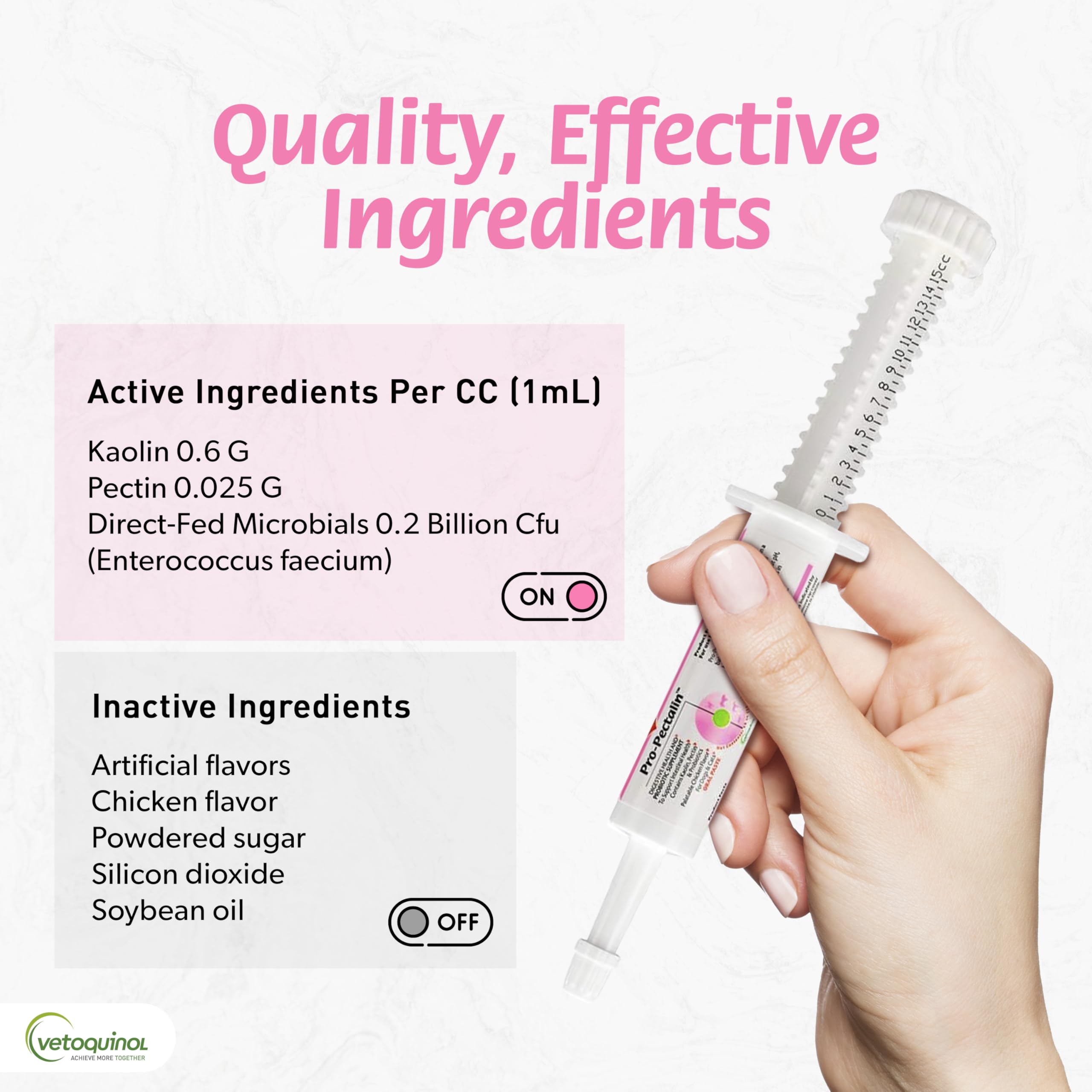 Vetoquinol Pro-Pectalin paste probiotic detail emphasizes gut-friendly bacteria.