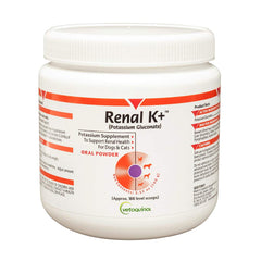 Vetoquinol Renal K+ powder bottle for pets supports renal health