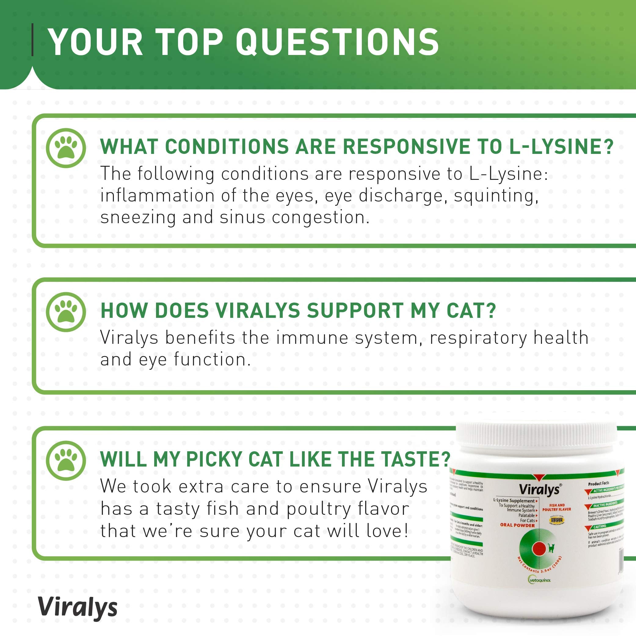 Vetoquinol Viralys cat and kitten use in meals demonstrating dosing compatibility.