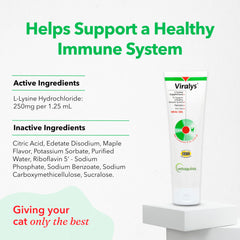 Vetoquinol Viralys lysine gel pour closeup showing safe daily dosing.