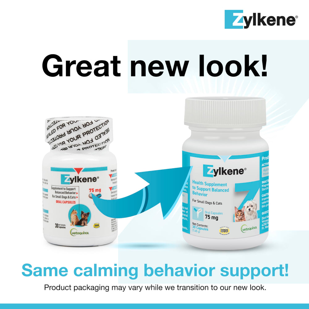 Vetoquinol Zylkene dog food mix image showing easy addition to meals for calm support.