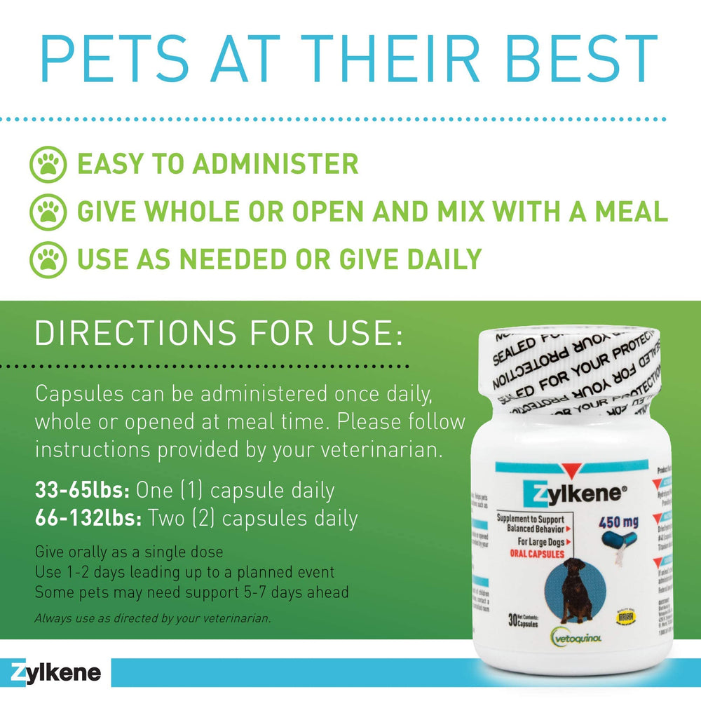 Vetoquinol Zylkene dog food mixing shows simple administration for calmer days.