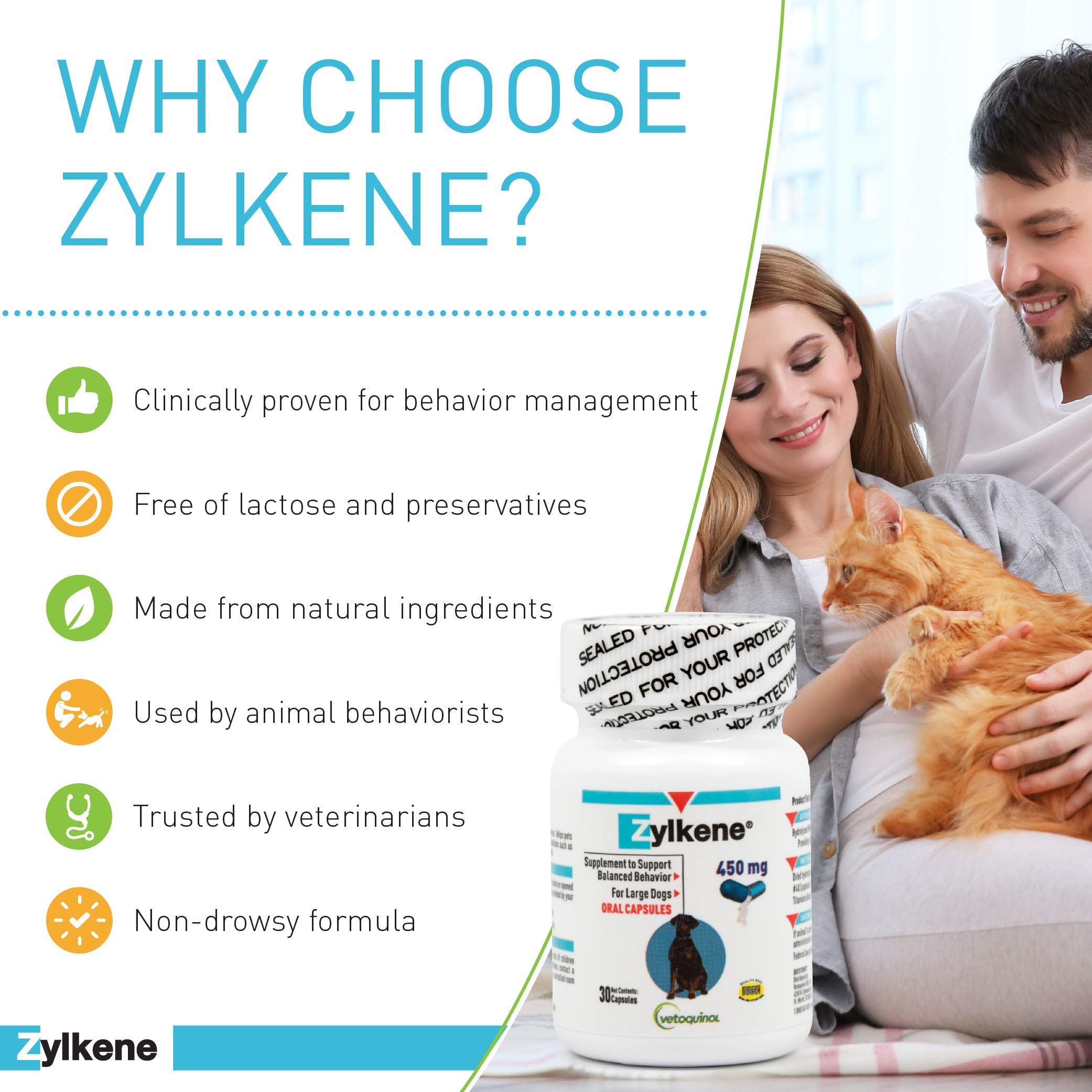 Vetoquinol Zylkene large dog 33-132 lbs visual emphasizing weight-appropriate calming support