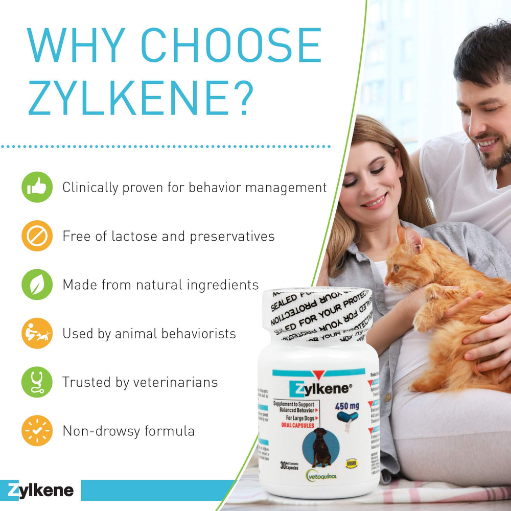 Vetoquinol Zylkene large dog 33-132 lbs visual emphasizing weight-appropriate calming support