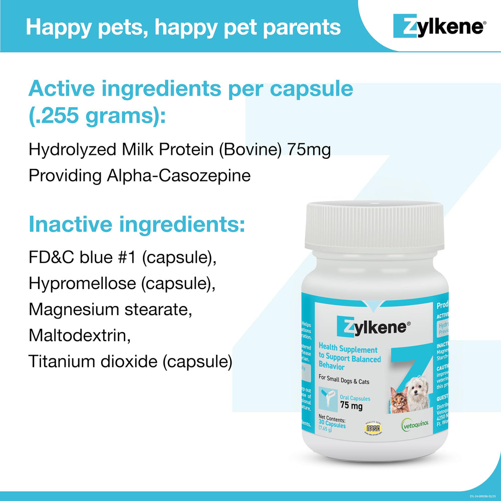 Vetoquinol Zylkene veterinarian-visit image illustrating daily calming support for pets.