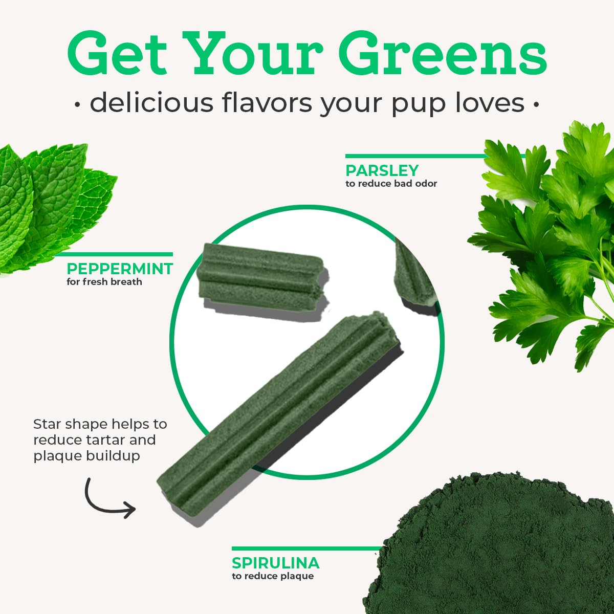 VetPro Complete Dental Sticks peppermint flavor close-up showcasing breath-freshening appeal.