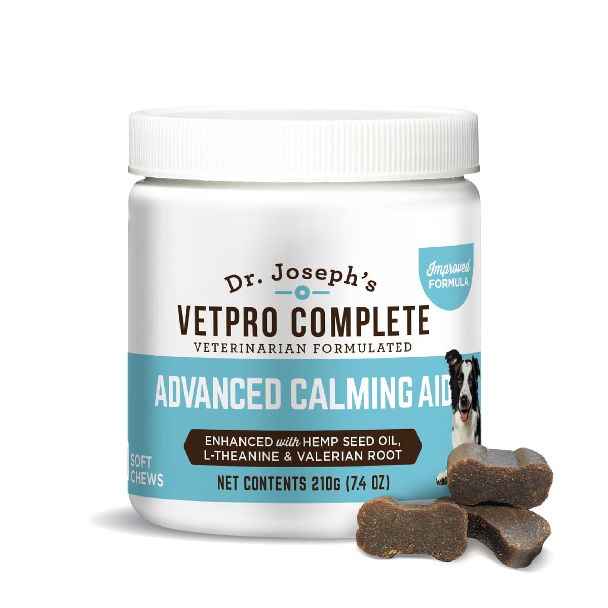 VetPro Complete Dr. Joseph calming chews bottle helps nervous dogs feel calmer and supported.