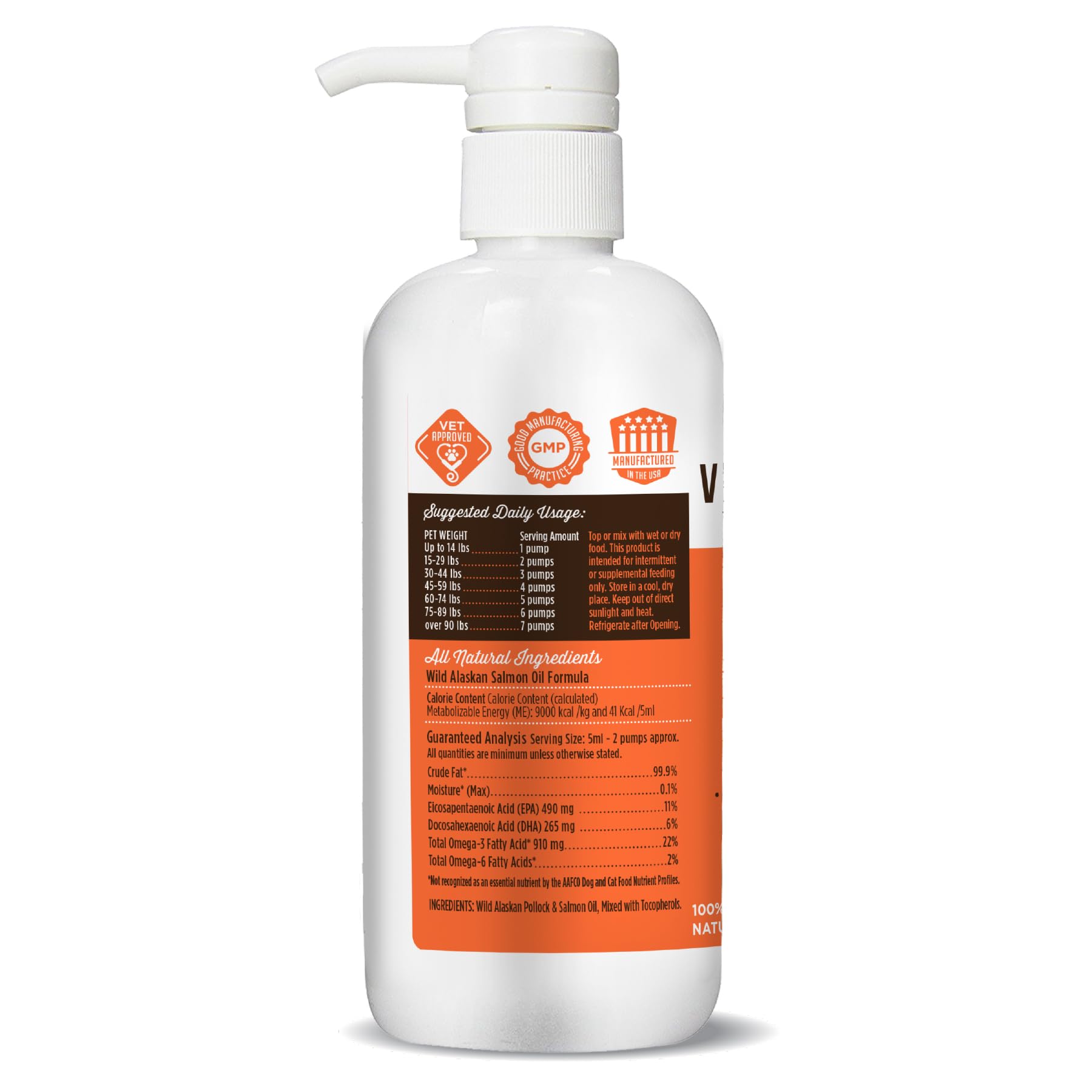 VetPro Complete salmon oil sourced in the USA with sustainable practices.