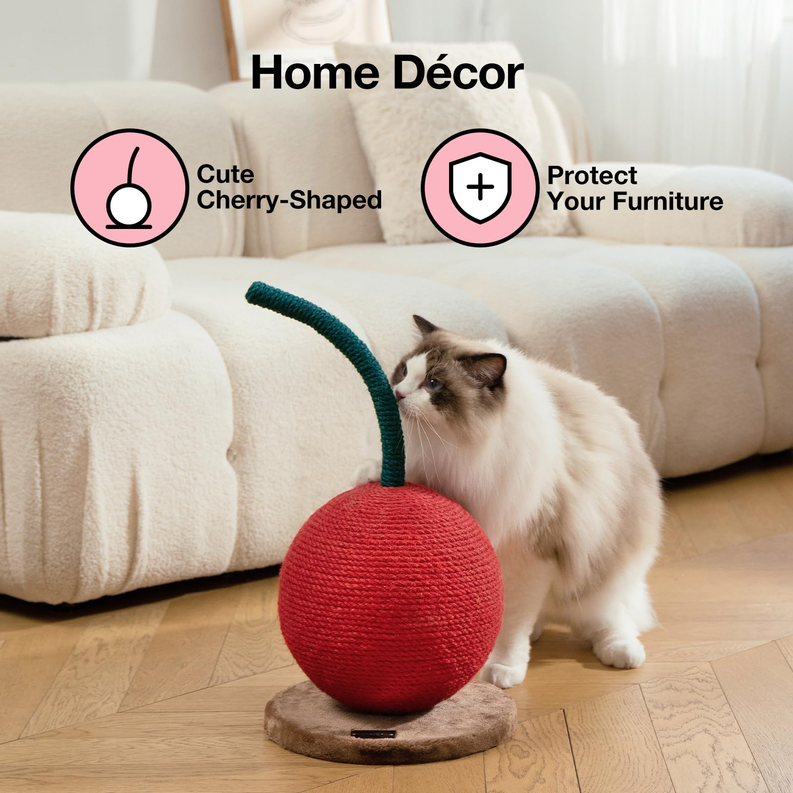 VETRESKA cherry-scratcher-decor bright design complements home decor while entertaining cats.