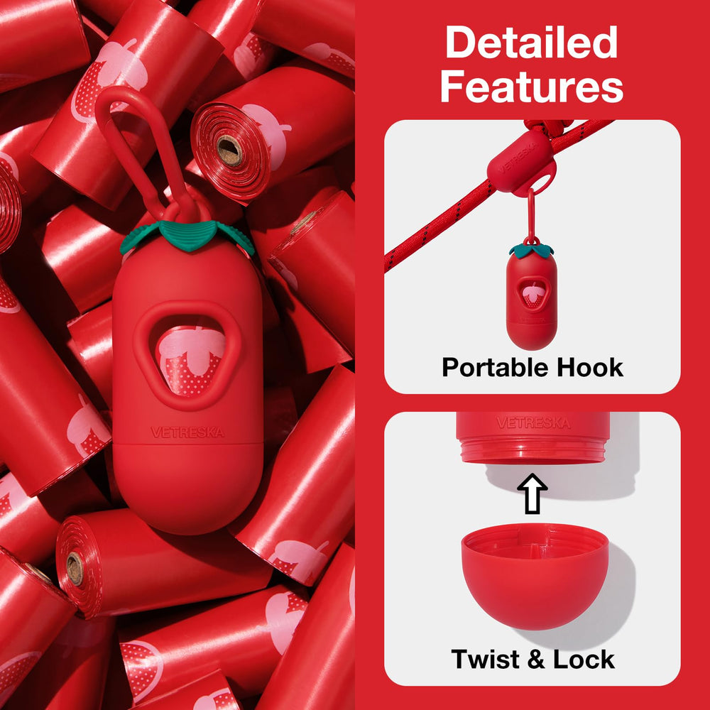 Close-up of the 3D strawberry design on the dispenser, adds playful branding.