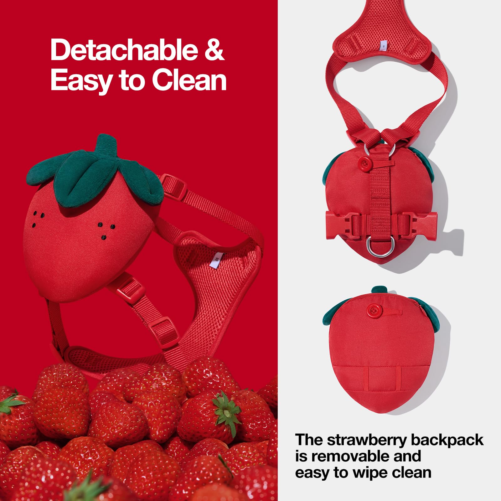 VETRESKA strawberry dog leash with soft neoprene end offers a comfortable grip during long walks.