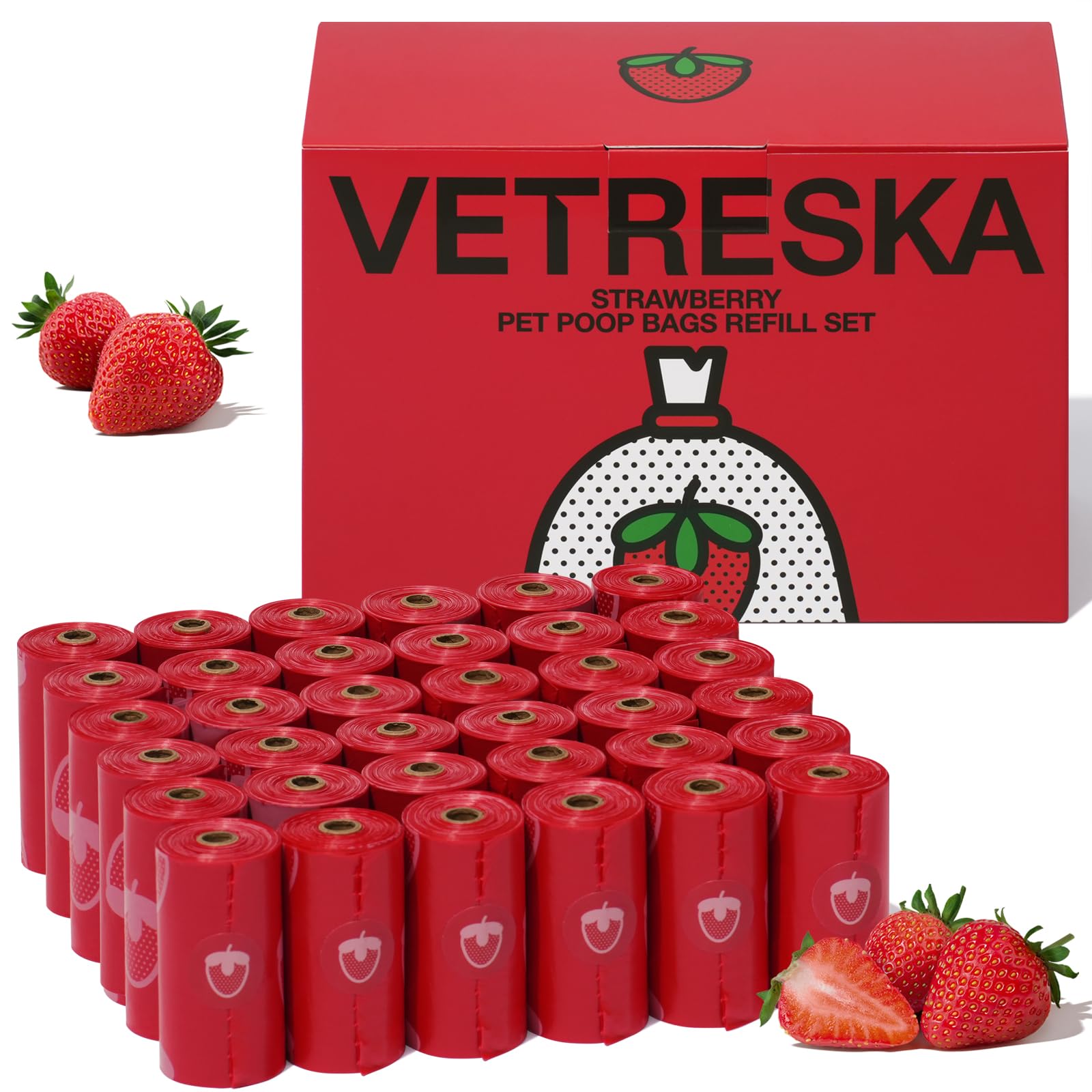 VETRESKA strawberry scented poop bags box for easy walks and odor control