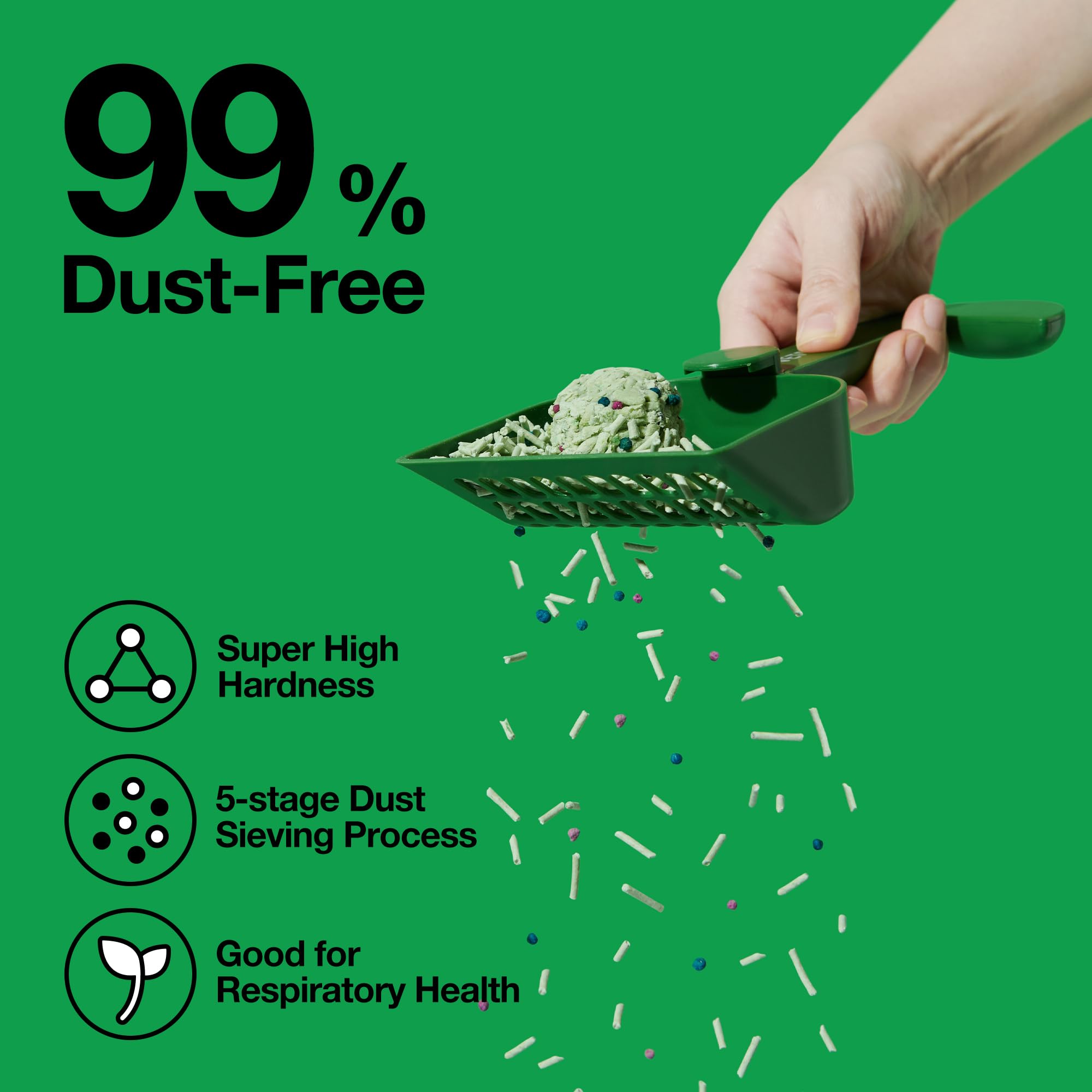 VETRESKA Tofu Cat Litter with green tea odor-control and deodorizing beads.