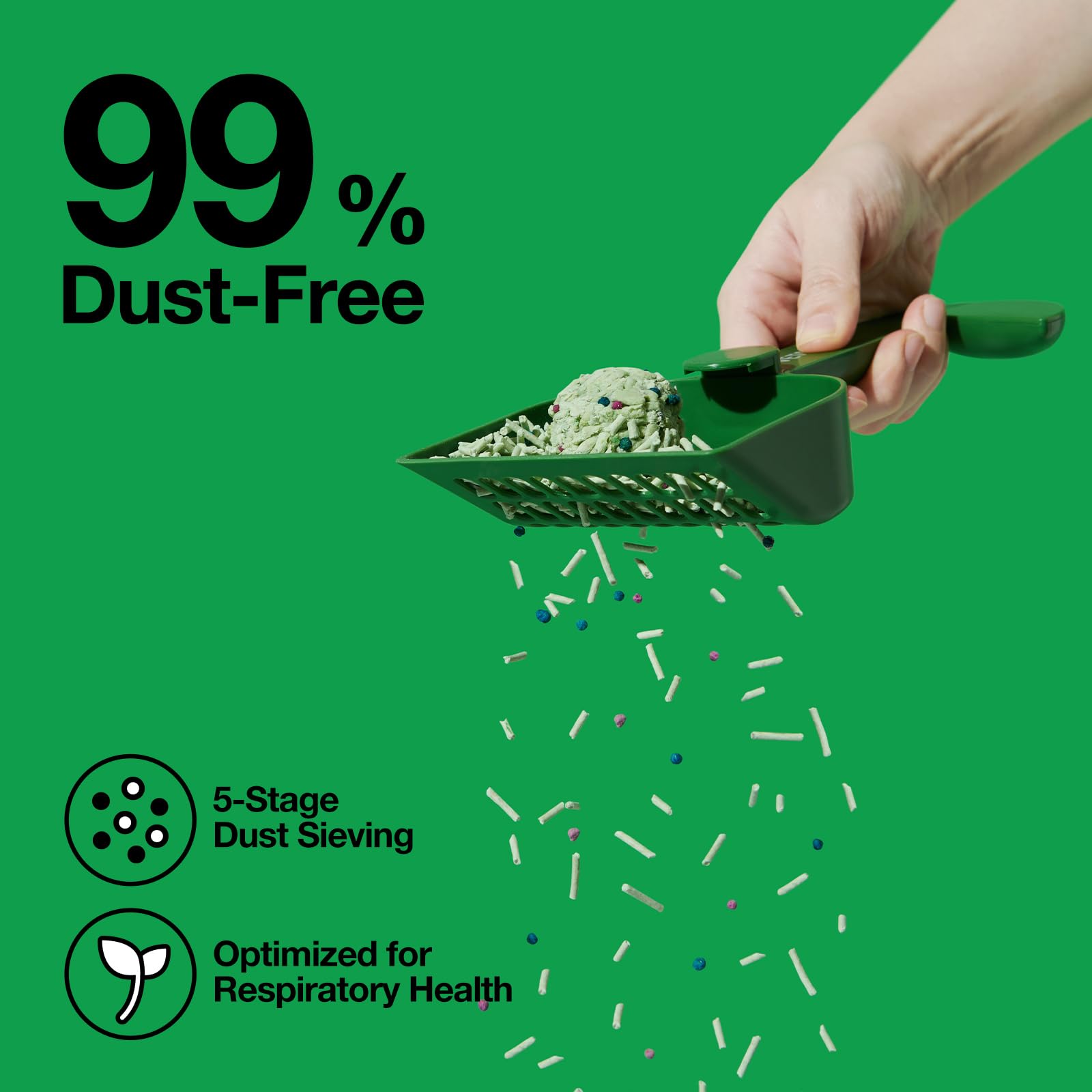 Vetreska Tofu Cat Litter green tea odor-control image highlights natural scent.