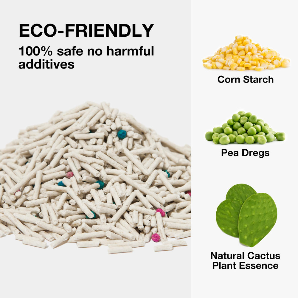 VETRESKA Tofu Cat Litter instant-clumping demonstrates quick scooping for cleaner results.