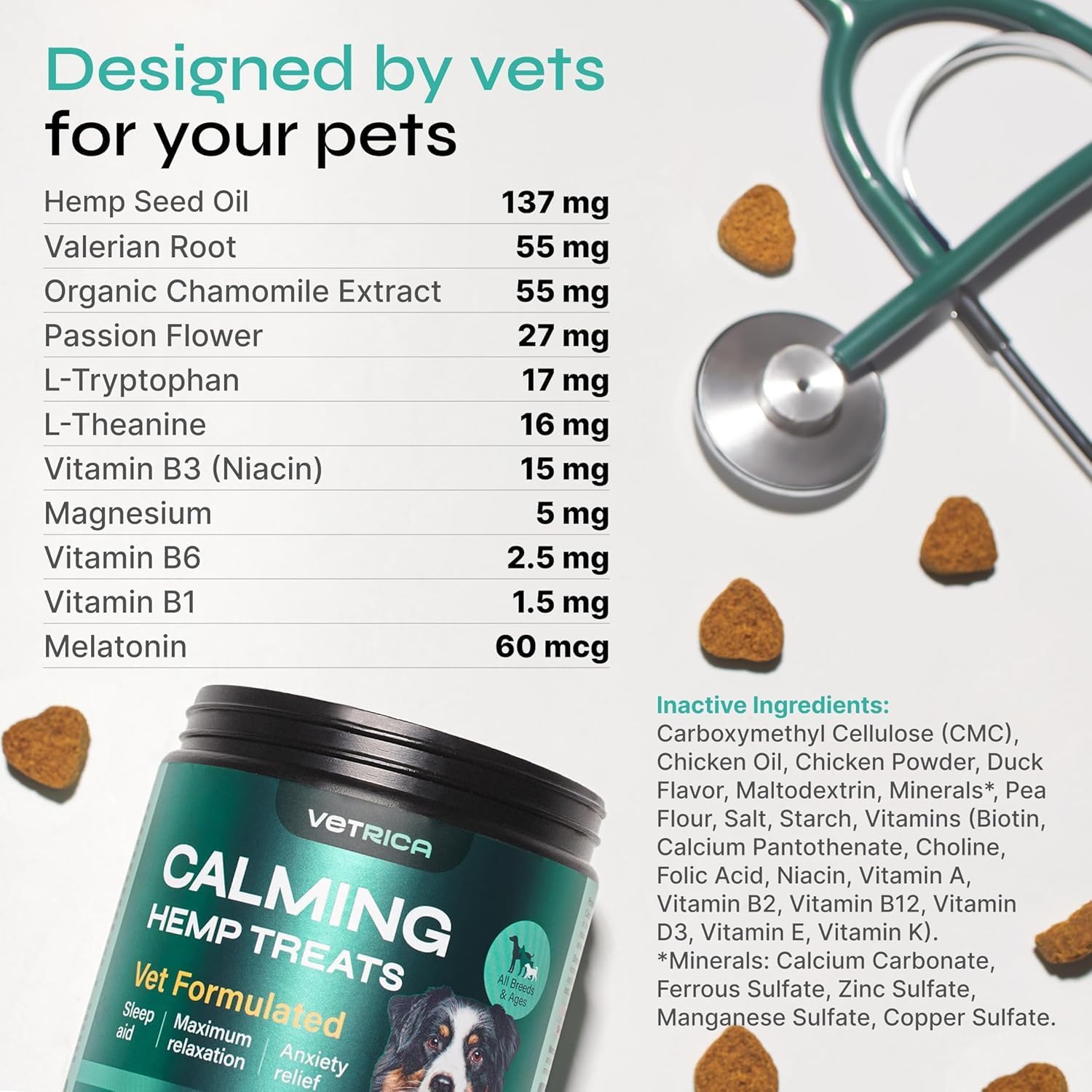 Vetrica Calming Chews vet-formulated label signaling veterinary oversight