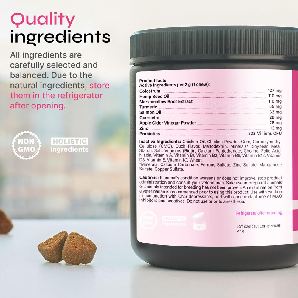 Vetrica seasonal allergy support for dogs using natural ingredients.
