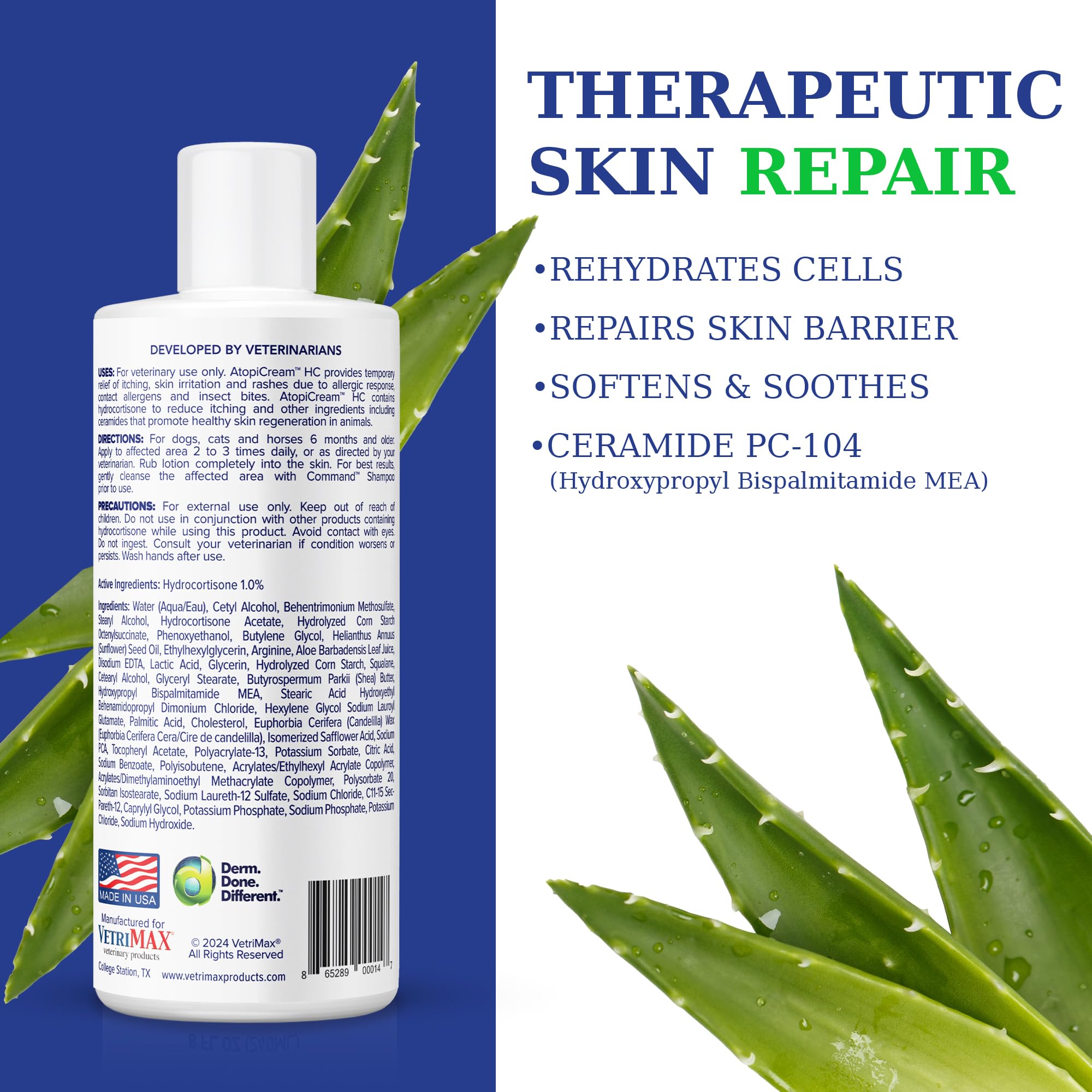 VetriMAX hydrocortisone 1percent dog skin-care image highlights active ingredient and usage guidance.