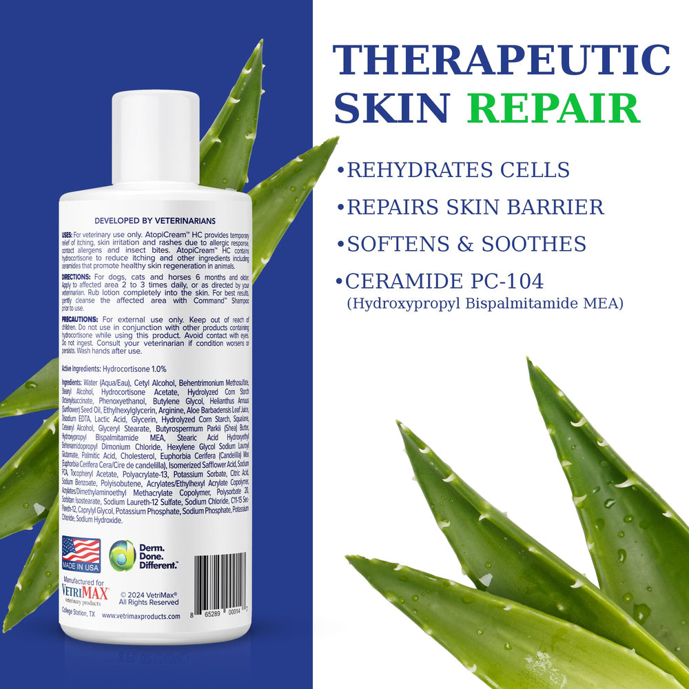 VetriMAX hydrocortisone 1percent dog skin-care image highlights active ingredient and usage guidance.