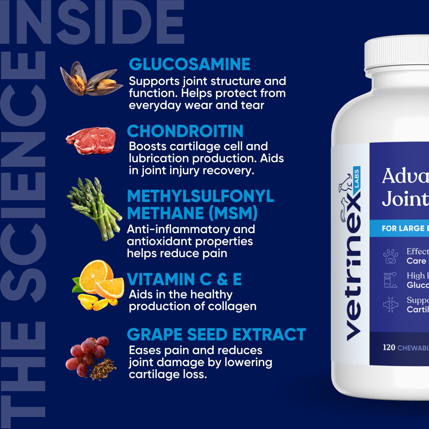 Vetrinex Labs beef-flavored chews presented as tasty daily use.