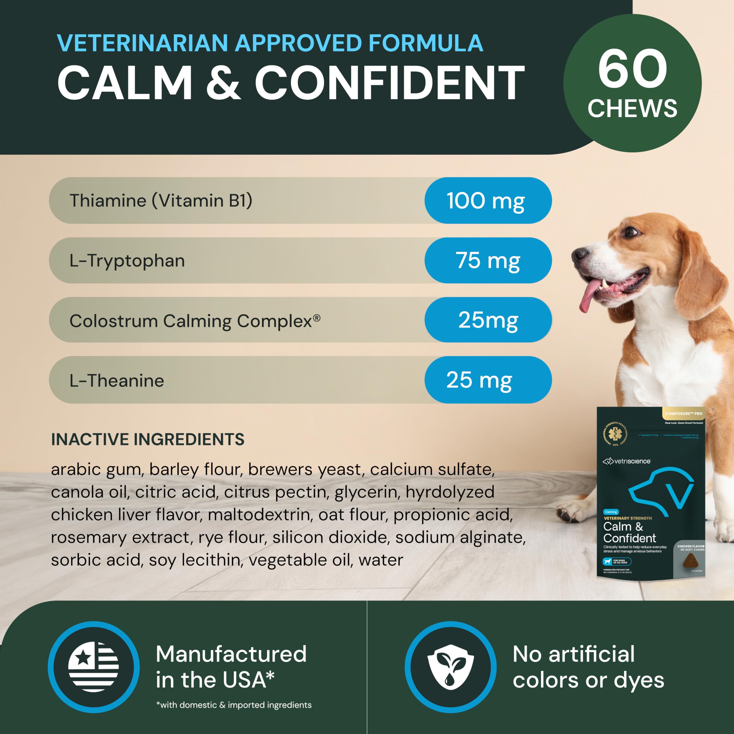 VetriScience dog chews close-up highlighting calming bites for pets.