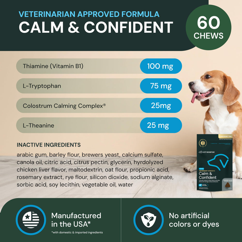 VetriScience dog chews close-up highlighting calming bites for pets.