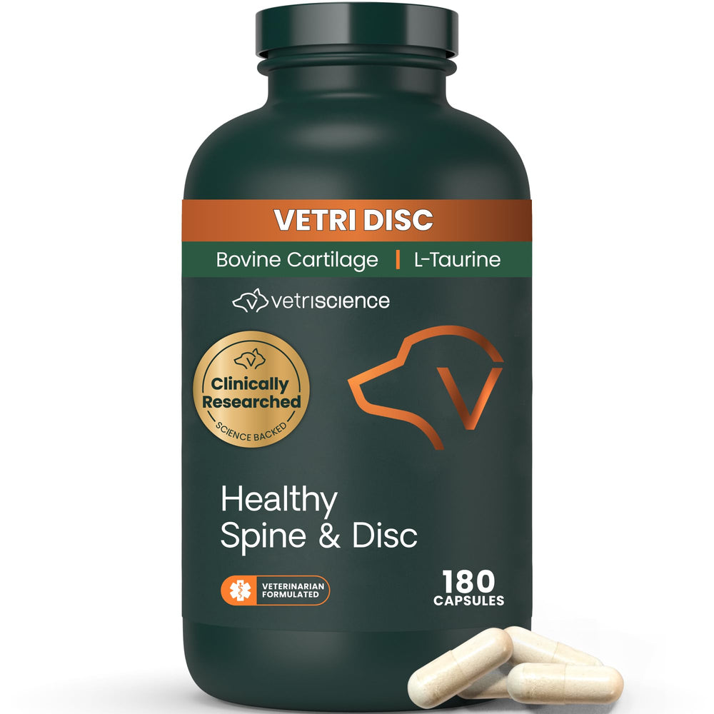 VetriScience Healthy Spine & Disc bottle with capsules for daily back support.