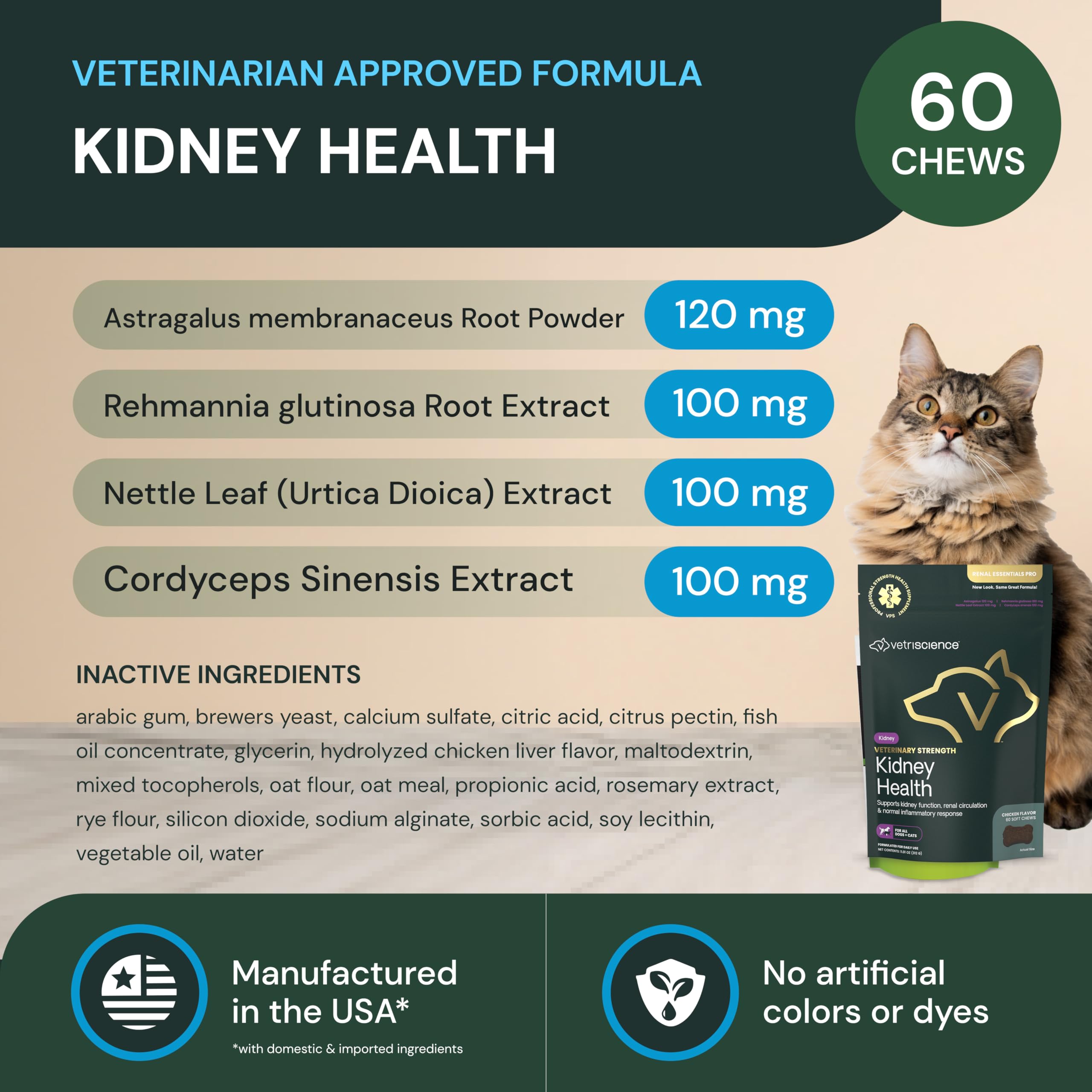 VetriScience Kidney Health Chews serving cat showcasing feline renal function support