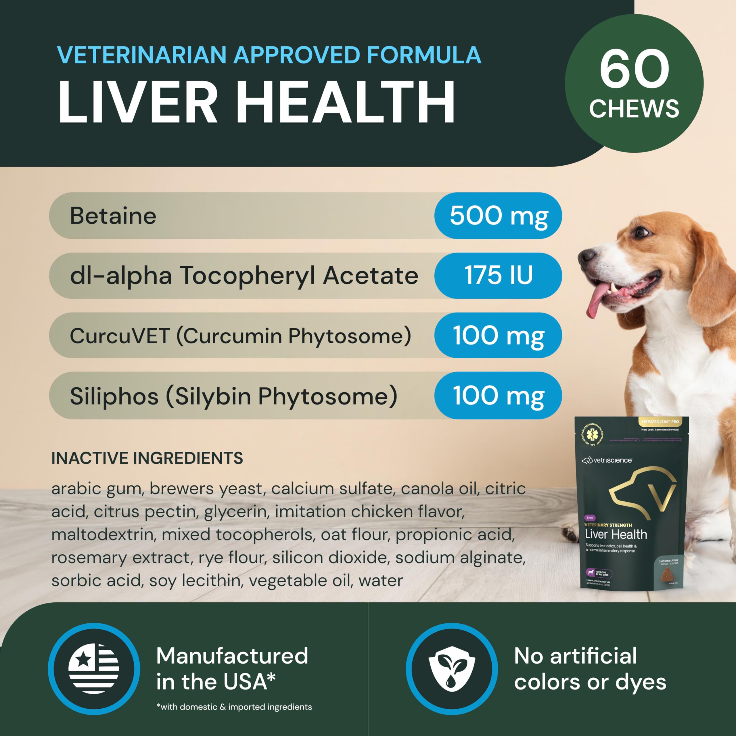VetriScience Liver Health Chews dog-chewing image highlights easy daily supplementation.