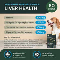VetriScience Liver Health Chews dog-chewing image highlights easy daily supplementation.
