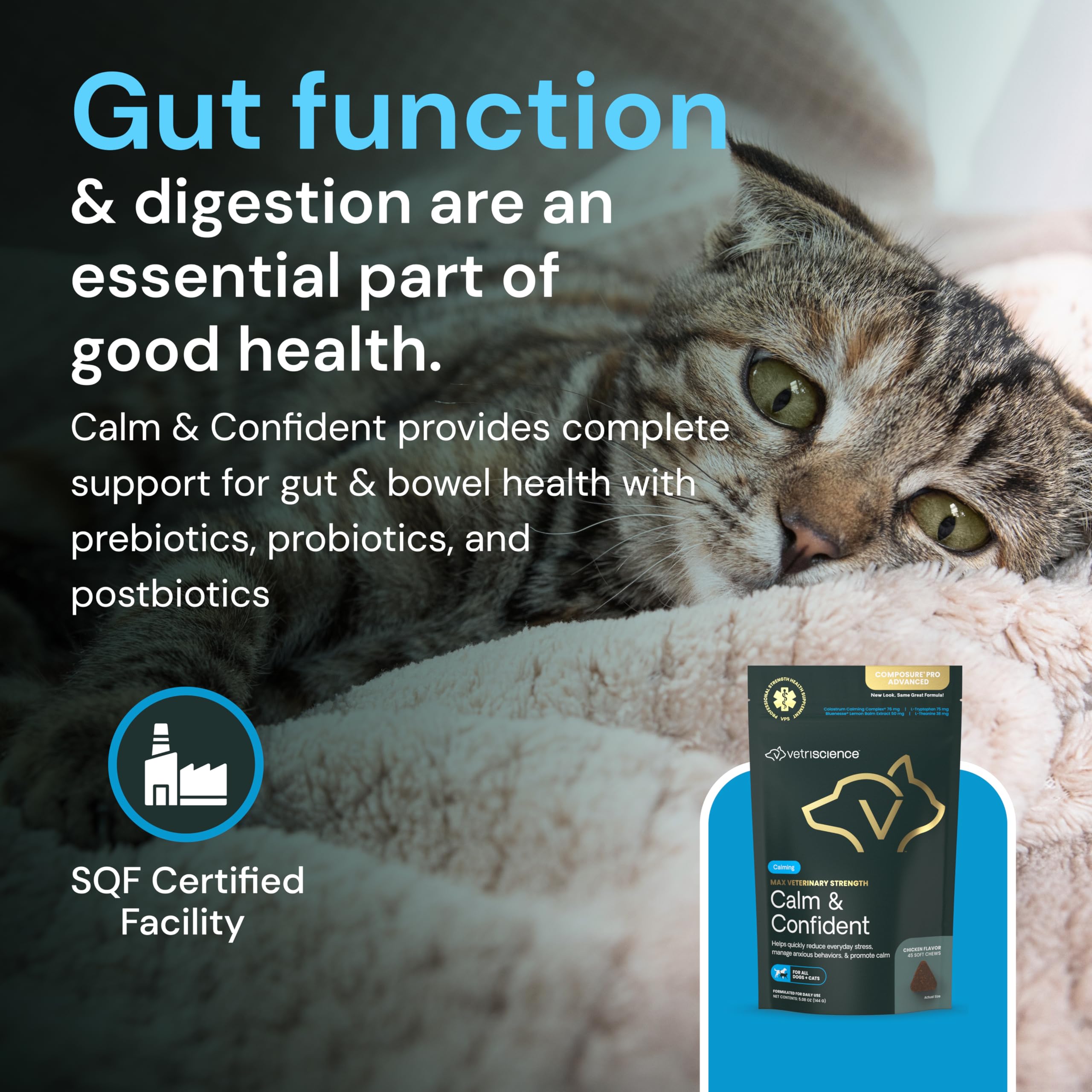 VetriScience Max Calm Chews simple dosing with chewable bites.