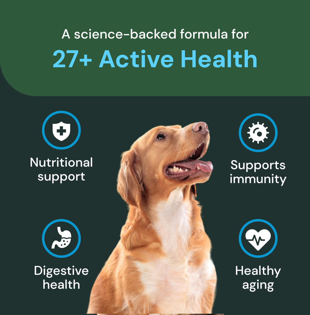 VetriScience Veterinary Strength label close-up highlighting 27+ active health