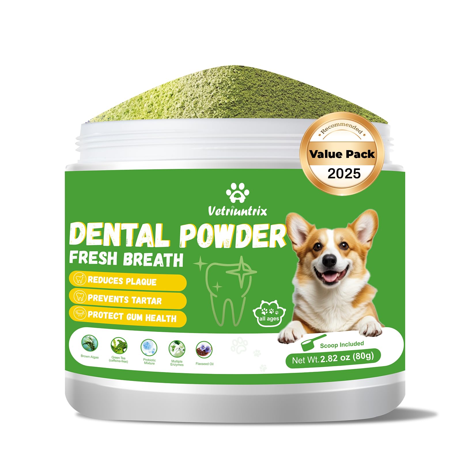 Vetriuntrix dog teeth-cleaning powder bottle for at-home fresher breath