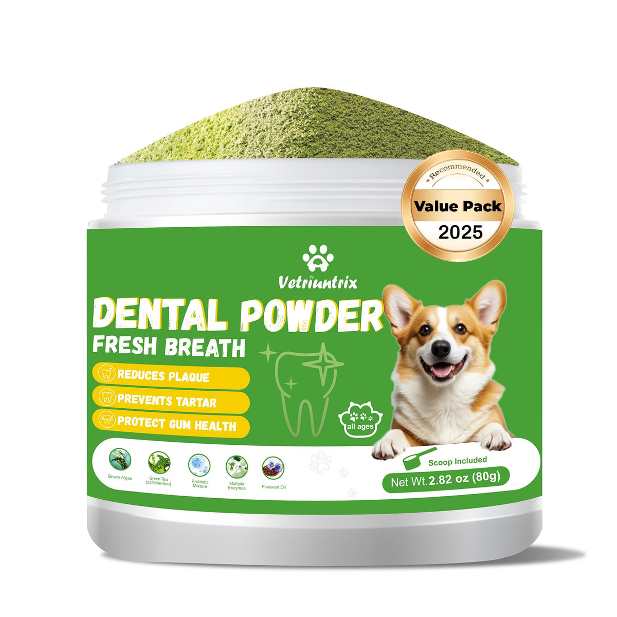 Vetriuntrix dog teeth-cleaning powder bottle for at-home fresher breath