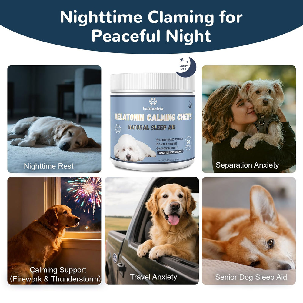 Vetriuntrix Melatonin dog relaxing on floor during storms or fireworks