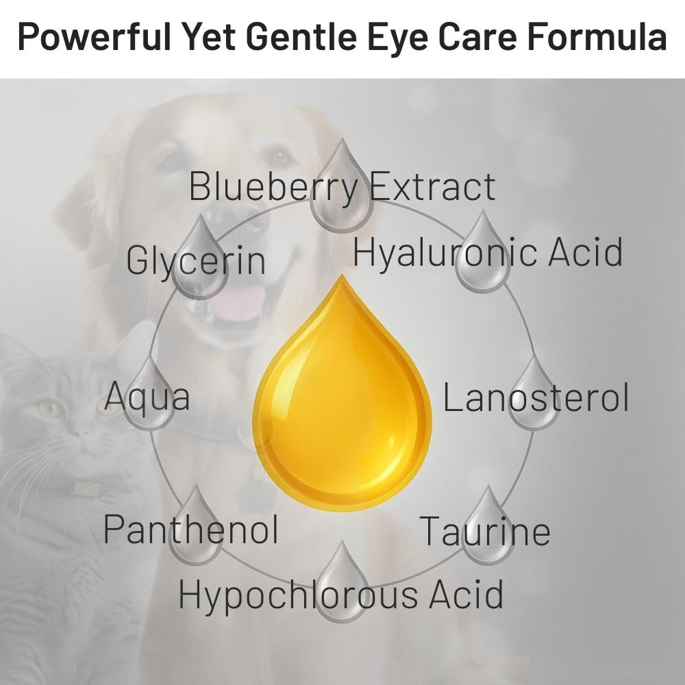 Open Veterra Pet Eye Drops bottle revealing sterile solution for eye health support.