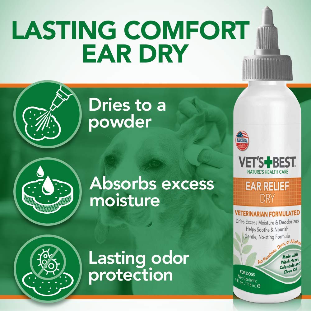 Vet's Best Dog Ear Cleaner kit in use on a dog for comfort.