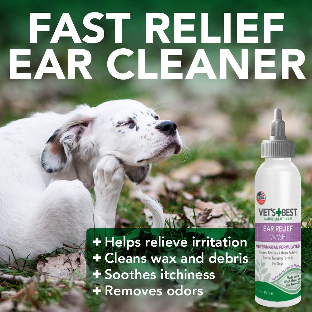 Vet's Best Ear Relief Kit box showcases two-step relief system.