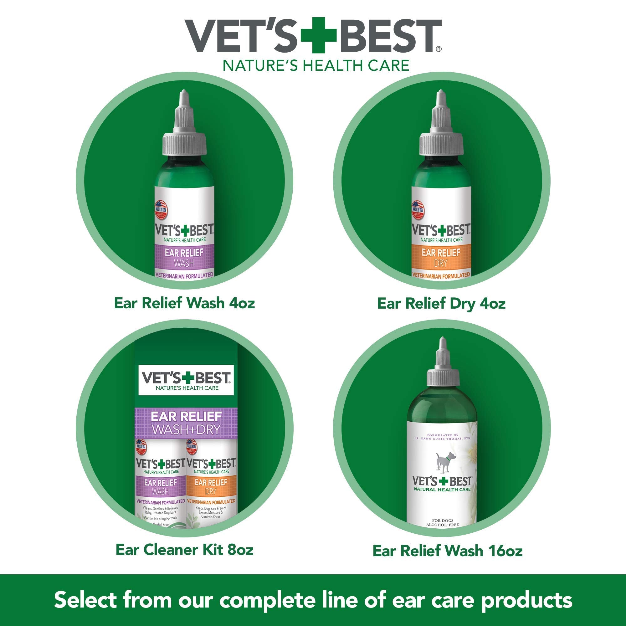 Vet's Best Ear Relief Wash label highlights tea tree oil for cleansing