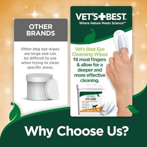 Vet's Best eye wipes with aloe vera and witch hazel for safe cleansing around eyes.