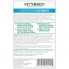Vet's Best Waterless Cat Bath contains aloe vera neem oatmeal and vitamin E for skin conditioning.