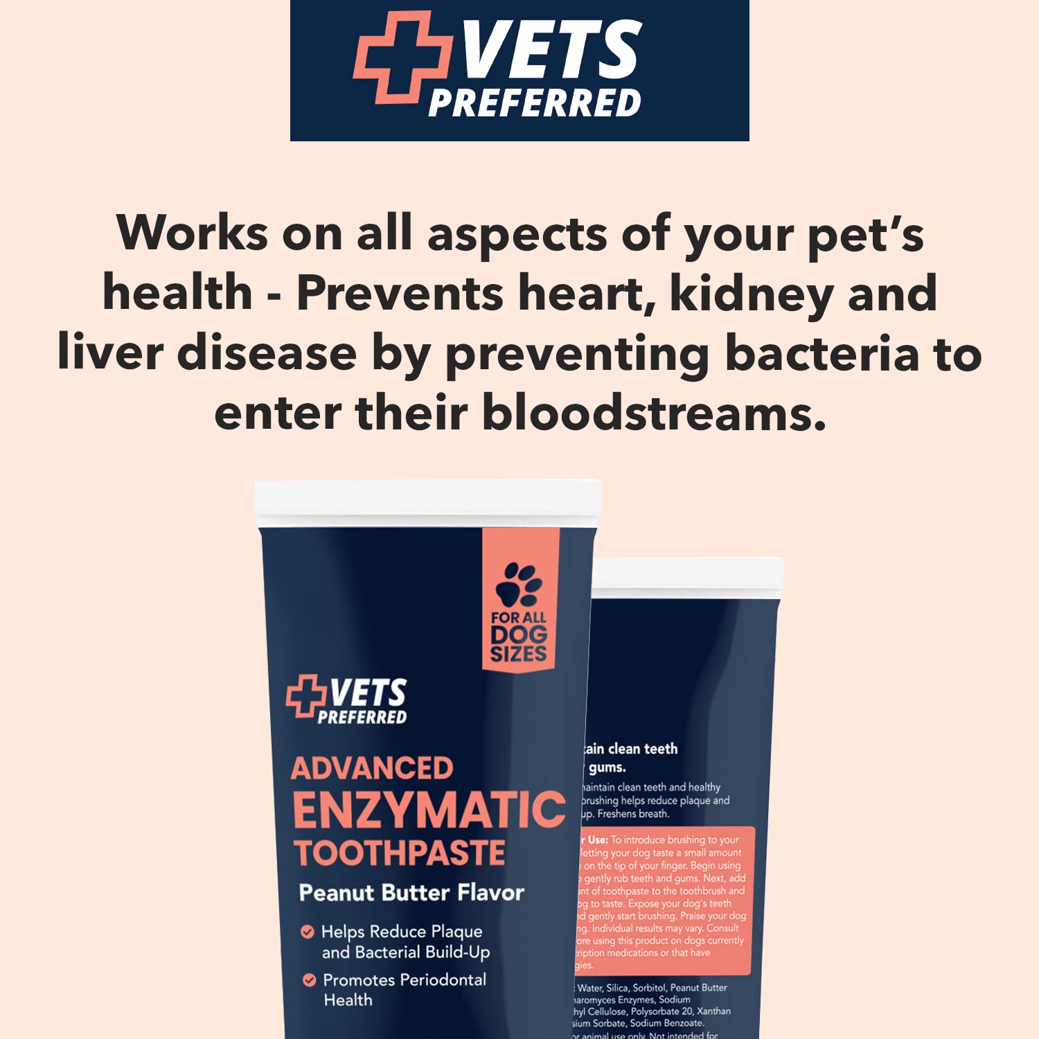 Vets Preferred enzymatic toothpaste logo highlights tartar and plaque fight benefits