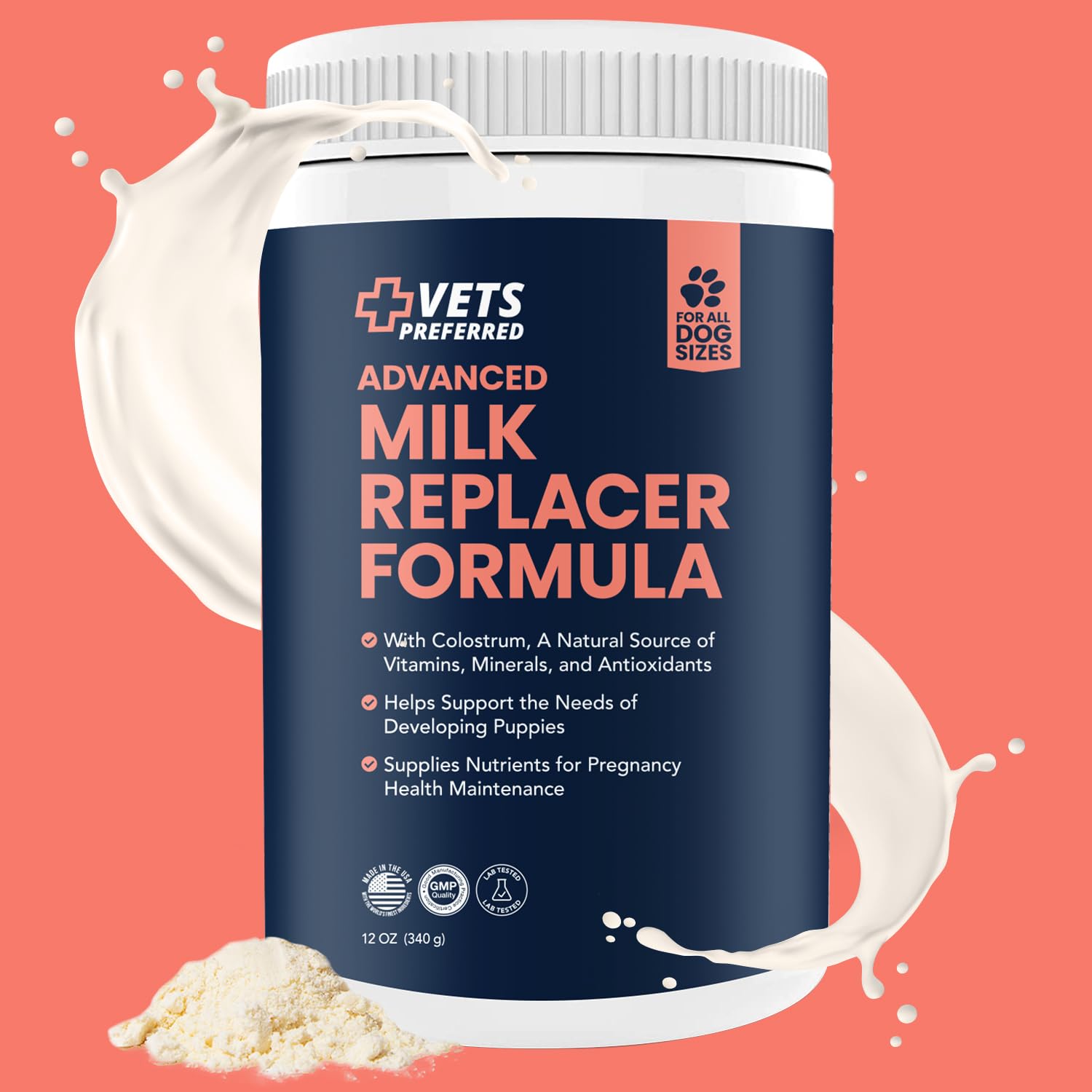 Vets Preferred GMP-certified production badge on packaging conveys safety.