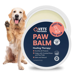 Vets Preferred Paw Balm jar closeup showing natural barrier for paws on rough surfaces