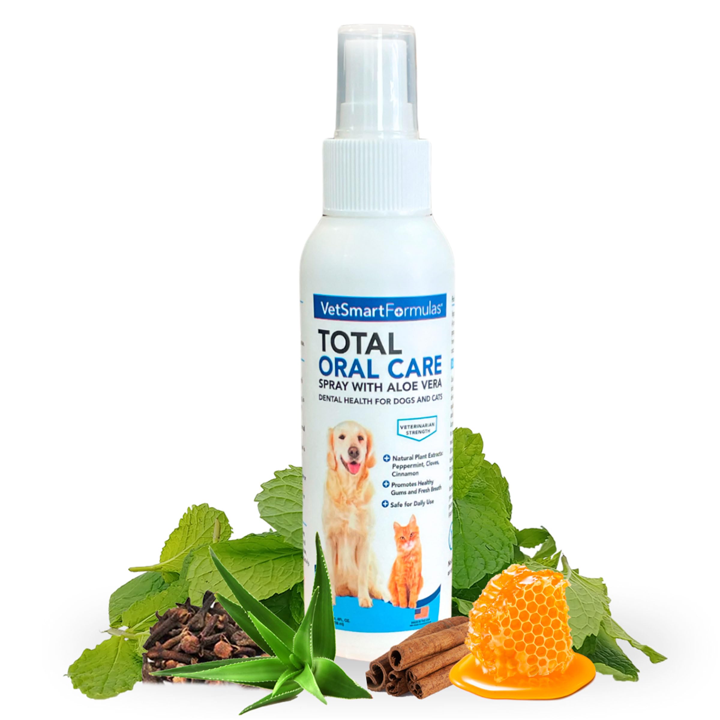 VetSmart Formulas dog breath freshener bottle spray for quick breath refresh.