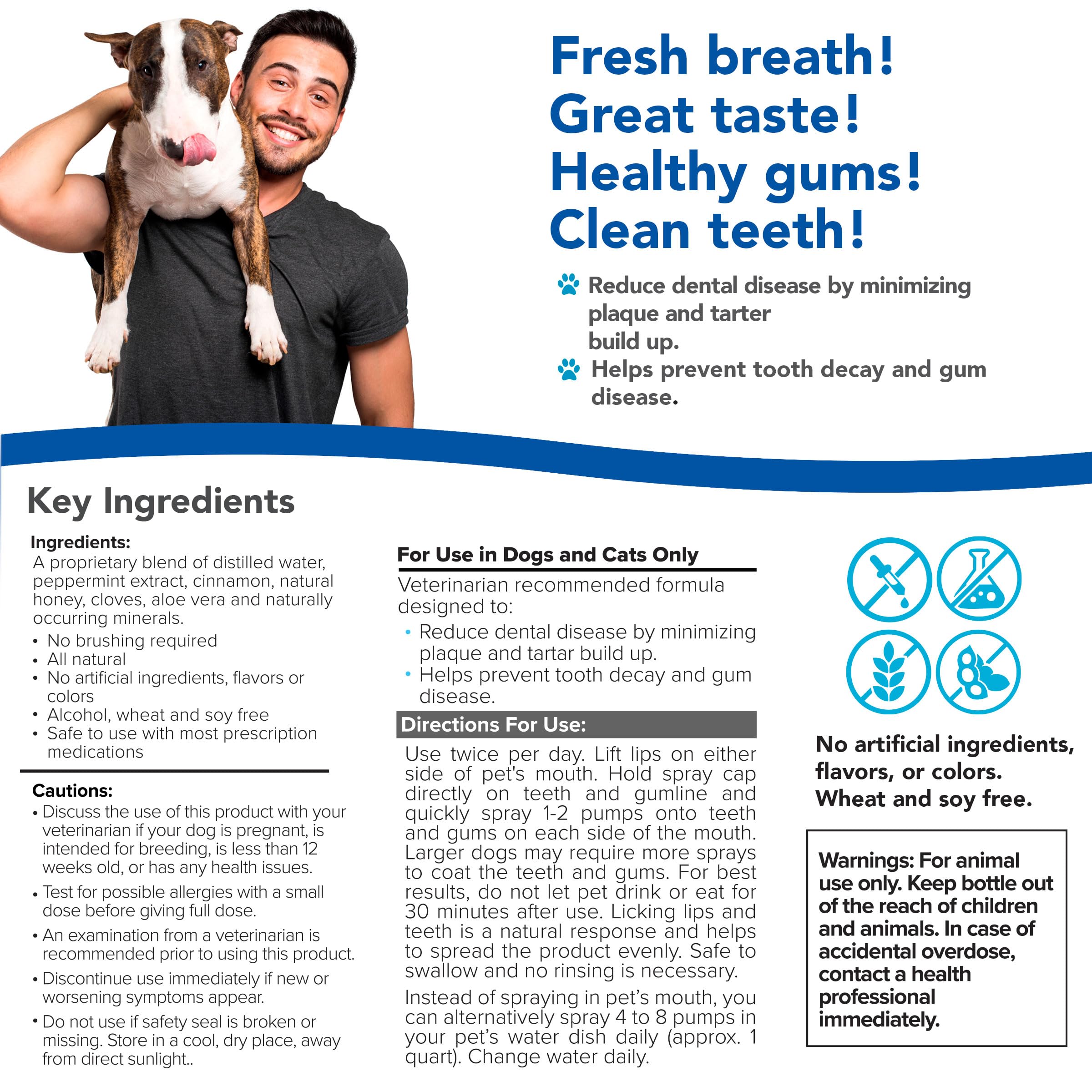VetSmart Formulas pet mouth close-up showing cleaner teeth and fresher breath.
