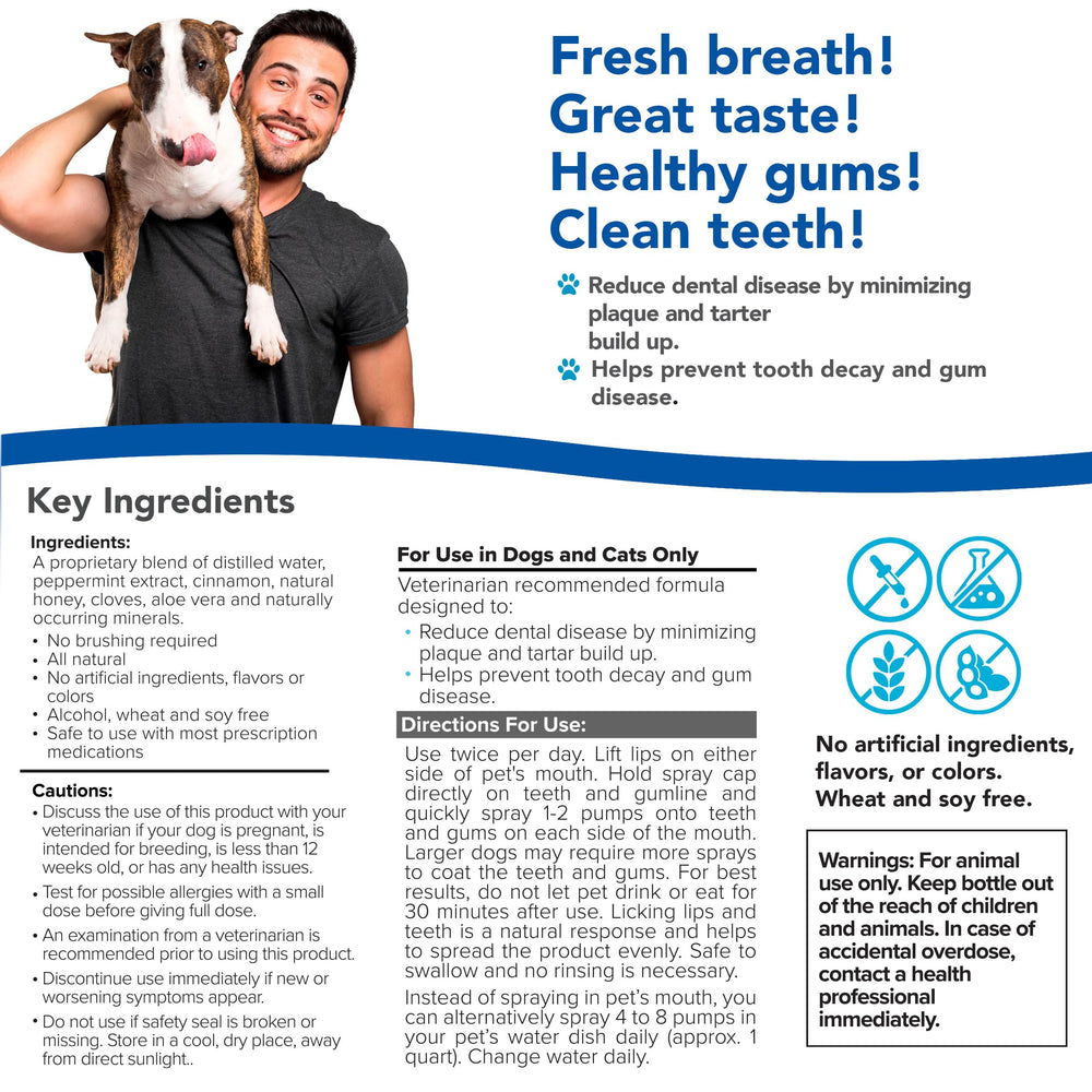 VetSmart Formulas pet mouth close-up showing cleaner teeth and fresher breath.