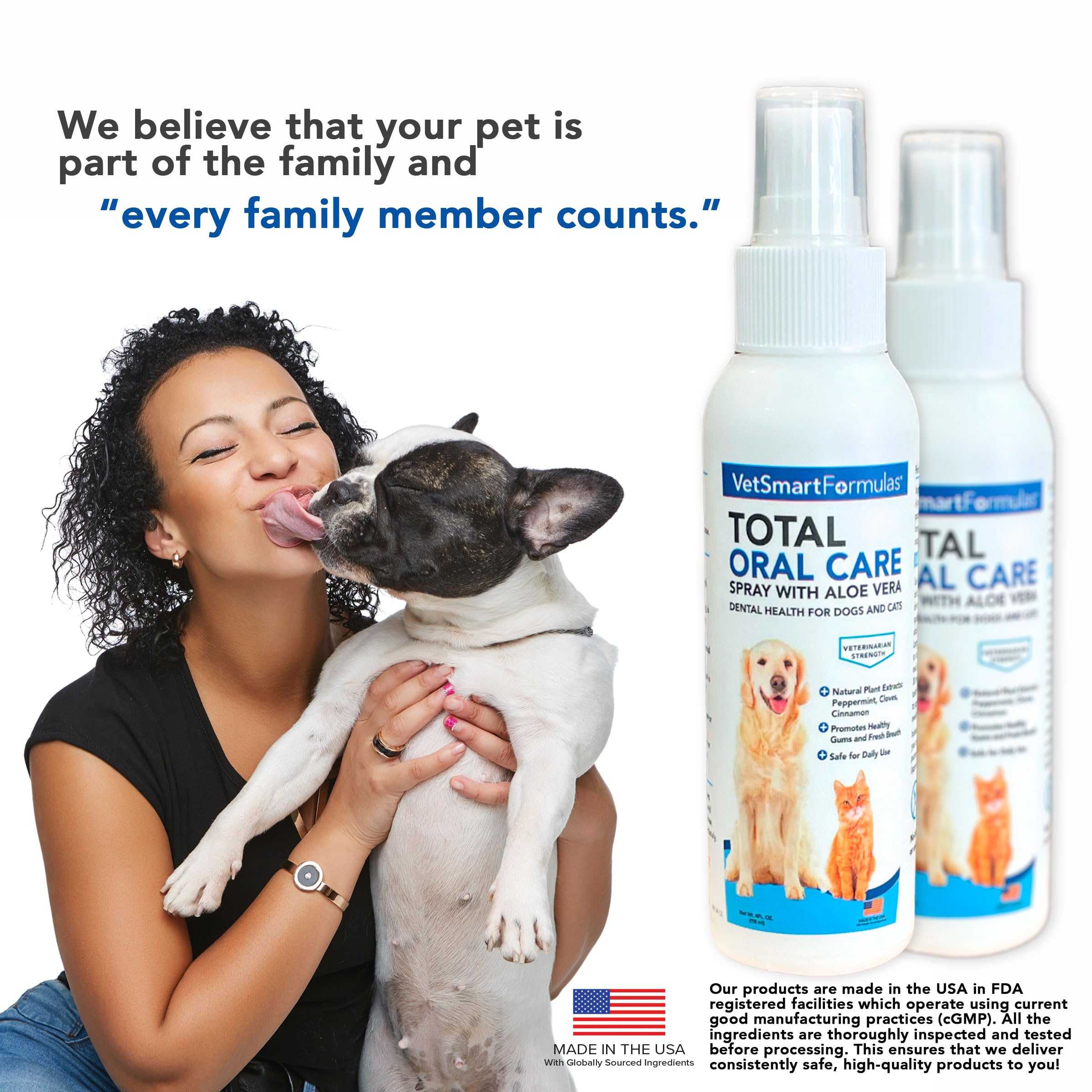 VetSmart Formulas two-sprays usage demonstration for easy, no-brush dental care.